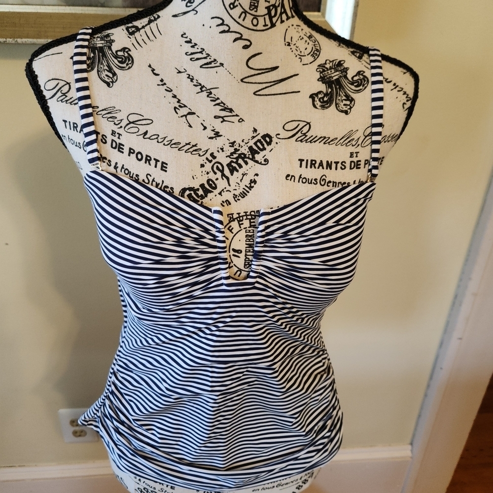 Lands' End Black and White Striped Bikini Top